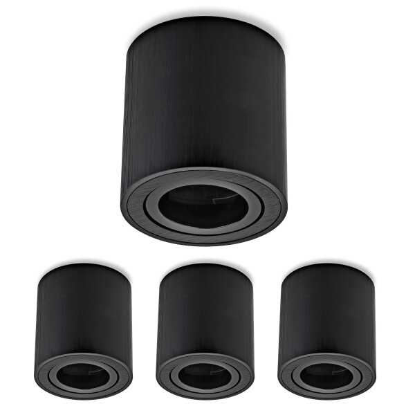 4er Set LED Aufbauspot GU10 Schwenkbar Schwarz Gebürstet | Aufbaustrahler 230V Aluminium Rund