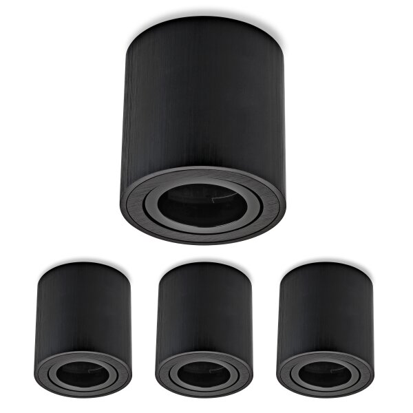 Aufbauspot LED GU10 | schwarz 4er Set rund schwenkbar Aufbaustrahler