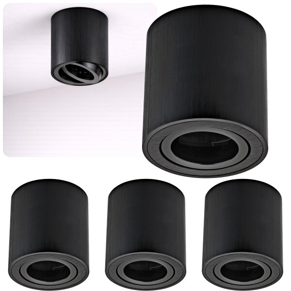 Aufbauspot LED GU10 | schwarz 4er Set rund schwenkbar Aufbaustrahler