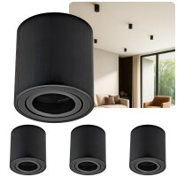 4er Set LED Aufbauspot GU10 Schwenkbar Schwarz Gebürstet | Aufbaustrahler 230V Aluminium Rund