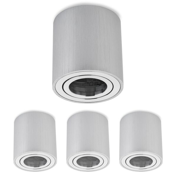 LED Aufbauspot GU10 4er Set | Alu rund schwenkbar Aufbaustrahler