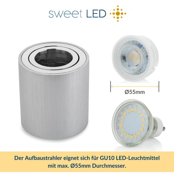 LED Aufbauspot GU10 4er Set | Alu rund schwenkbar Aufbaustrahler