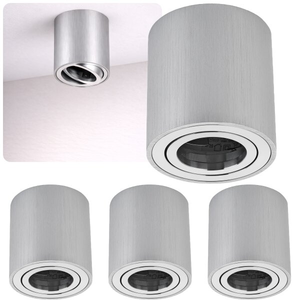 LED Aufbauspot GU10 4er Set | Alu rund schwenkbar Aufbaustrahler