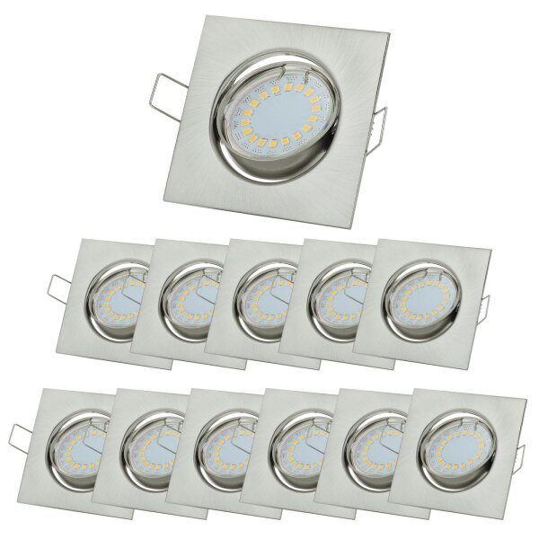 LED Einbaustrahler Bad - GU10 5W Warmweiß Schwenkbar 68 mm Lochdurchmaß - LED Deckenspots eckig Chrom Gebürstet - Sparpack 12er SET