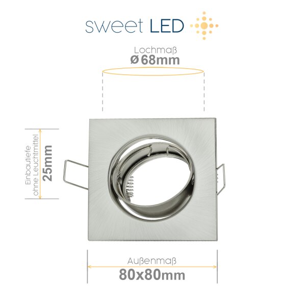 LED Einbaustrahler Bad - GU10 5W Warmweiß Schwenkbar 68 mm Lochdurchmaß - LED Deckenspots eckig Chrom Gebürstet - Sparpack 12er SET