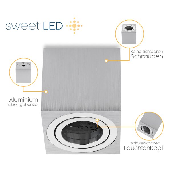 Aufbaustrahler flach eckig silber IP20 5 Watt 3000K dimmbar LED