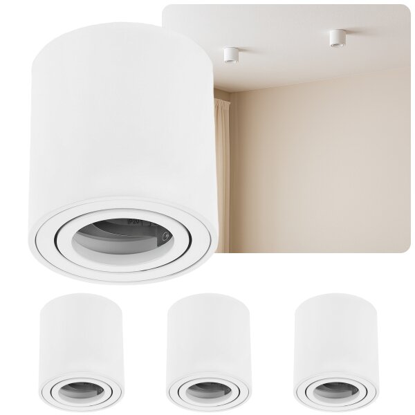 IP20 GU10 LED Aufbaustrahler Rund Aluminium Weiß Matt 230V | 4er Sparpack (Ohne Leuchtmittel)