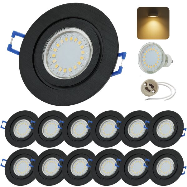 LED Einbaustrahler Bad IP44 - GU10 LED Spots 5W 12er Set - Deckenstrahler in Schwarz