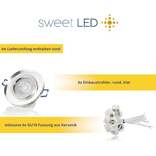 LED Einbaustrahler Glas 7W GU10 230V | 6er Set 3000K Transparent