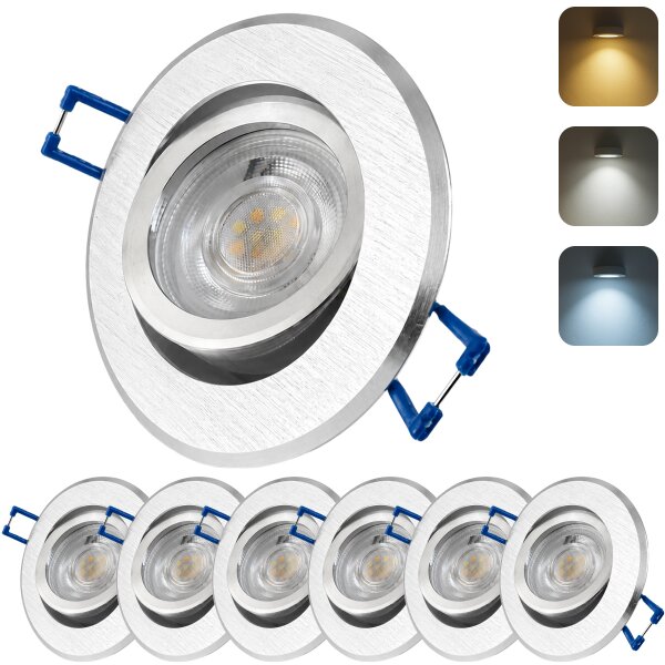 LED Einbaustrahler flach 230V 6er Set | Schwenkbare LED Einbauspots mit austauschbarem 3 CCT LED Modul Deckenspots