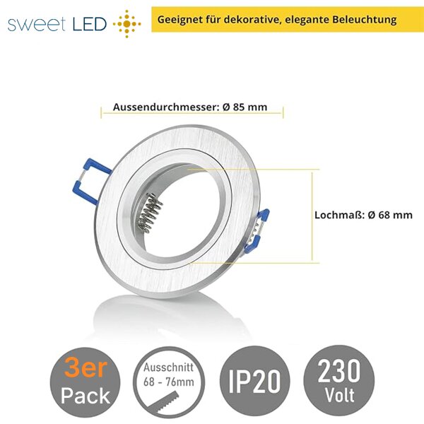 LED Einbaustrahler flach 230V 3er Set | Schwenkbar LED Deckenspots mit austauschbarem 3 CCT LED Modul 5W Silber
