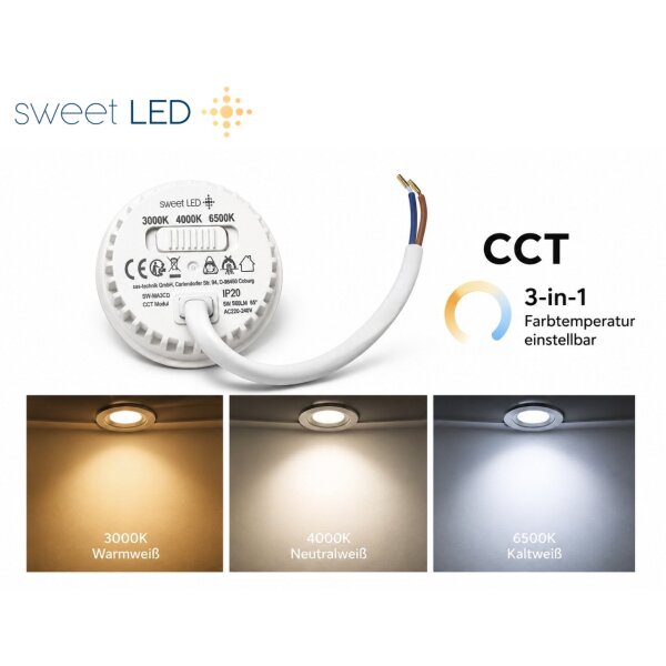 LED Einbaustrahler flach 230V 3er Set | Schwenkbar LED Deckenspots mit austauschbarem 3 CCT LED Modul 5W Silber