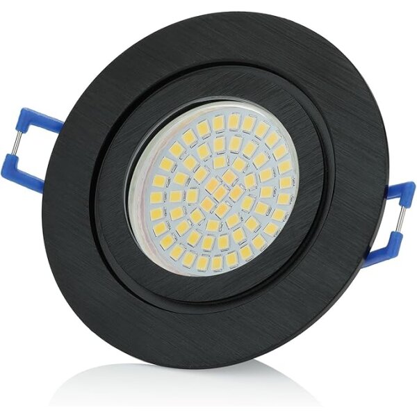 Einbaustrahler Bad 230V - LED Leuchtmittel Aluminium rund schwarz gebürstet Lochmaß 68mm - Led Spots Decke IP44 Bad 3 Watt warmweiß - 6er Sparpack