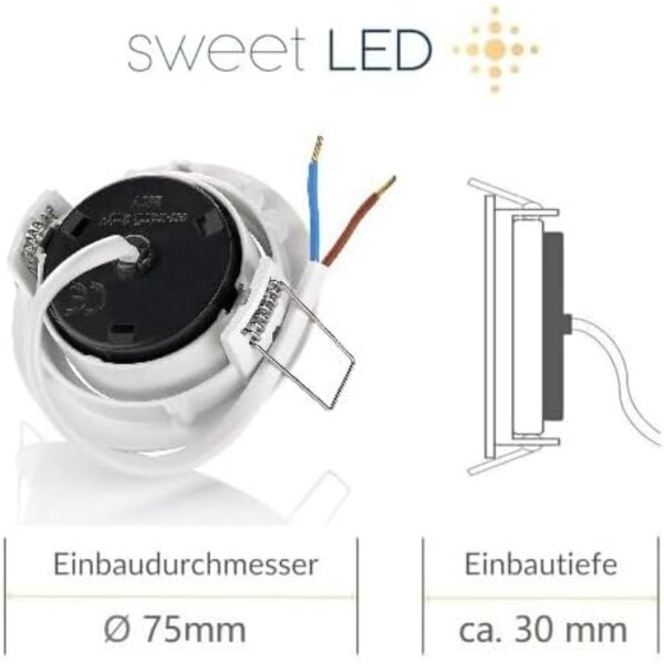 6x LED Einbaustrahler flach 230V – schwenkbare Deckenspots 3.5W 330lm 3000K weiß – Einbautiefe 30mm Sparpack Sweet Led