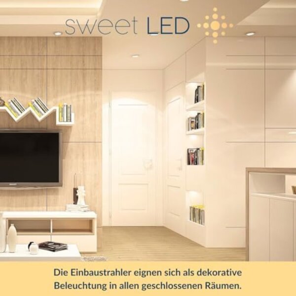 6x LED Einbaustrahler flach 230V – schwenkbare Deckenspots 3.5W 330lm 3000K weiß – Einbautiefe 30mm Sparpack Sweet Led