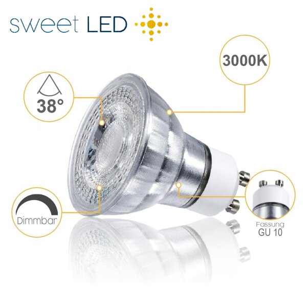 12er Sparpack GU10 LED Lampe Dimmbar 7W Warmweiß (3000K) 530lm | LED Deckenleuchte 230V