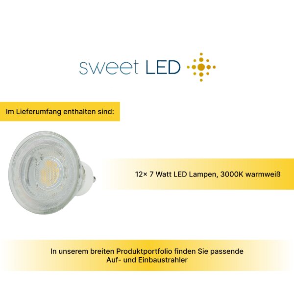 12er Sparpack GU10 LED Lampe 7W Warmweiß (3000K) 530lm | 230V Deckenleuchte