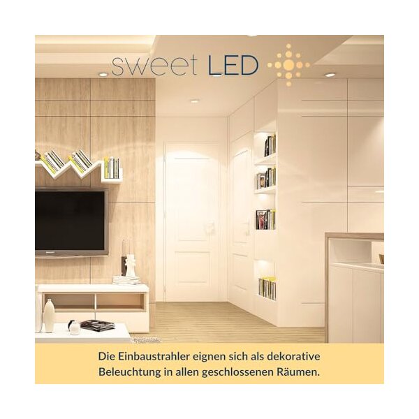 5er Sparpack Einbaustrahler Bad 230V LED - Rund Gebürstet Chromfarbig Flach - Einbauspots LED für Bad IP44 6.5 Watt Kaltweiß