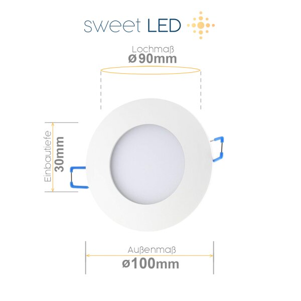 5er Sparpack - Einbaustrahler Bad LED Flach - LED Einbauspots für Badezimmer Dimmbar Rund Weiß - Led Spots IP44 12 Watt Kaltweiß 6500K