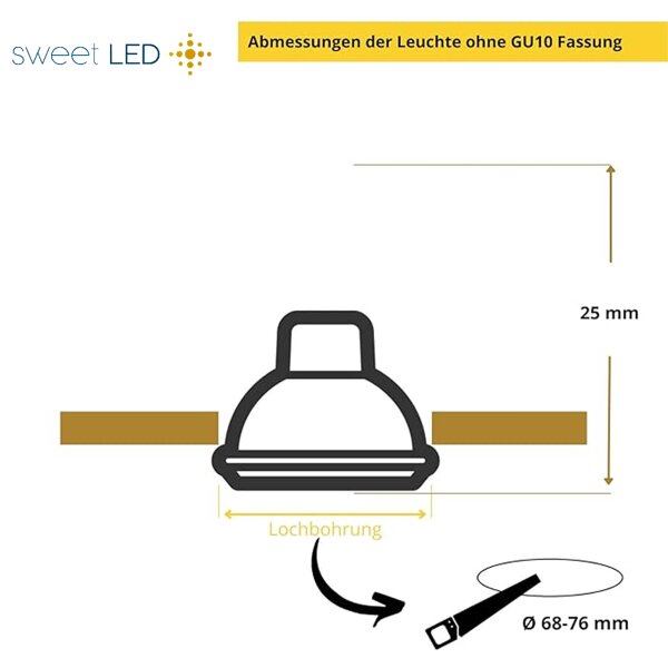 Deckenspots ohne Leuchtmittel - LED Einbaustrahler Flach Rund Glas Schwarz - Spot Strahler mit Klickverschluss - Sparpack
