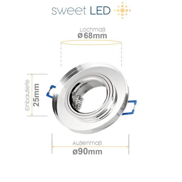 Led Einbaustrahler mit Klickverschluss - LED Deckenspots 230V Glas Durchsichtig - Einbaurahmen GU10 Rund ohne Leuchtmittel - Sparpack