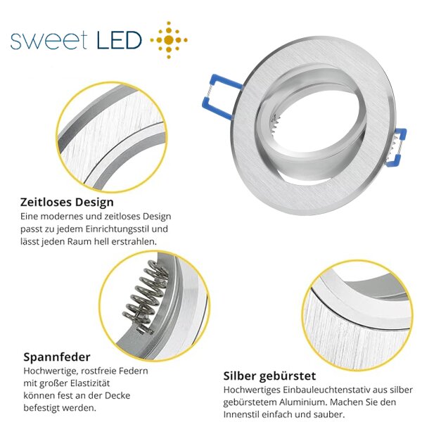 Led Einbaustrahler Flach - Deckenspots Aluminium Gebürstet Schwenkbar GU10 - LED Deckenleuchte 6er Sparpack