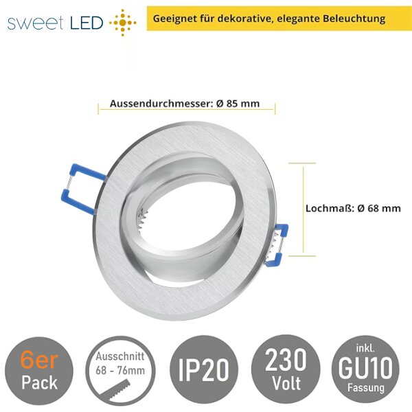 Led Einbaustrahler Flach - Deckenspots Aluminium Gebürstet Schwenkbar GU10 - LED Deckenleuchte 6er Sparpack