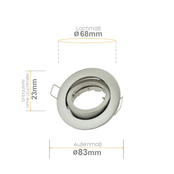 Einbaurahmen ohne Leuchtmittel - Einbaustrahler LED Bajonettverschluss 230V - Led Spot Decke Chrom Gebürstet Schwenkbar - Sparpack 6er SET