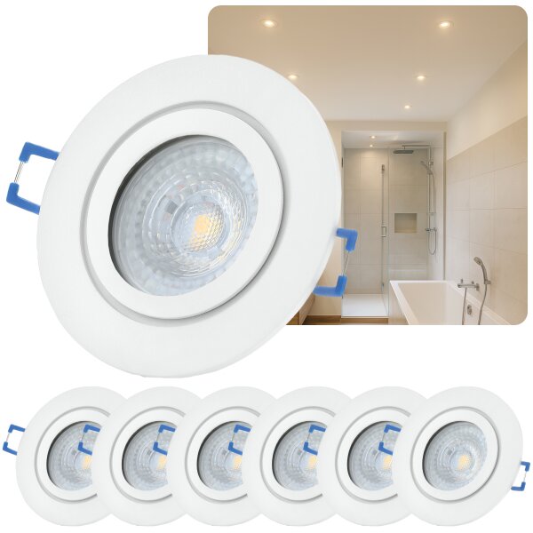 LED Einbaustrahler Bad IP44 | Spots Weiß Matt 7W GU10 warmweiß