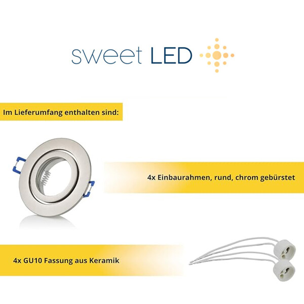 LED Einbaustrahler für Badezimmer IP44 - Deckenspots Aluminium Chrom Gebürstet GU10 - Sparpack 4er SET