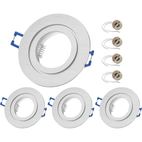 Einbaurahmen IP44 Bad Alu Gebürstet | 4er Set GU10 Rund 230V