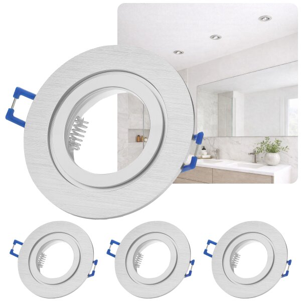 Einbaurahmen IP44 Bad Alu Gebürstet | 4er Set GU10 Rund 230V