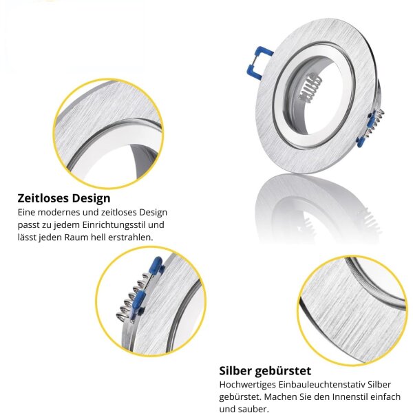 IP44 Einbaustrahler Bad 230 Volt - LED Deckenspots Flach Rund Aluminium Gebürstet GU10 - Sparpack 4er SET
