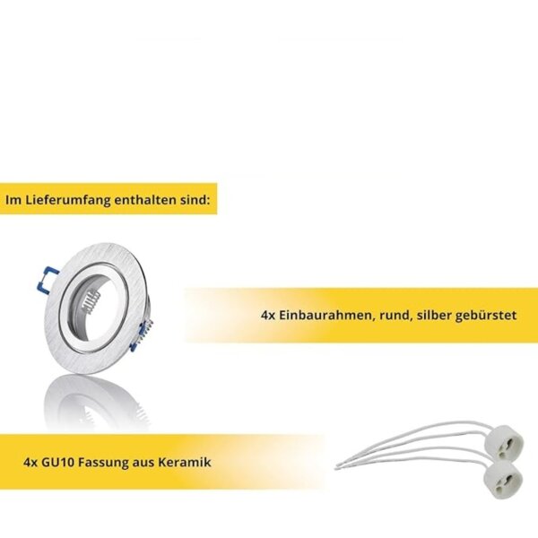 IP44 Einbaustrahler Bad 230 Volt - LED Deckenspots Flach Rund Aluminium Gebürstet GU10 - Sparpack 4er SET