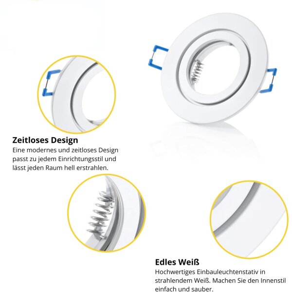 Einbaustrahler Bad IP44 - LED Deckenspots GU10 ultra flach weiß matt Aluminium- Einbaurahmen ohne Leuchtmittel Einbautiefe 23 mm - 4er Sparpack
