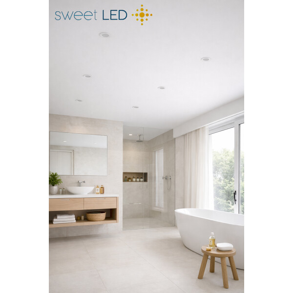 Einbaustrahler Bad IP44 - LED Deckenspots GU10 ultra flach weiß matt Aluminium- Einbaurahmen ohne Leuchtmittel Einbautiefe 23 mm - 4er Sparpack