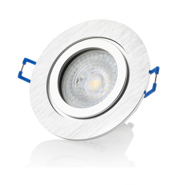 LED Einbaustrahler 230V - LED Spots IP44 Bad - Einbauleuchten 7W GU10 Warmweiß - Deckenspots für Badezimmer 6er Alu gebürstet Lochmaß 68 mm - Sparpack
