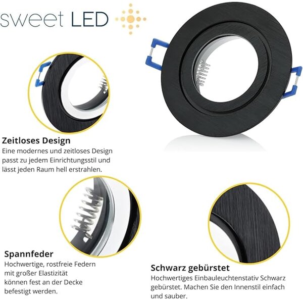 IP44 Deckenstrahler Schwarz Gebürstet für Bad 7W LED 230V | 6er Set Rund