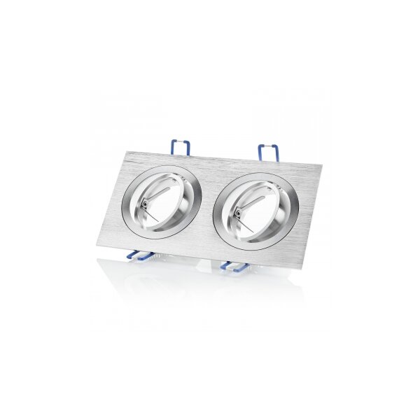 Doppel Led Einbaurahmen ohne Leuchtmittel - 2x GU10  Deckenspots Flach Eckig Alu Gebürstet Schwenkbar - LED Einbaustrahler 230V