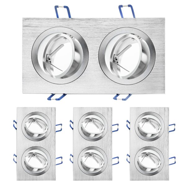 Doppel Led Einbaurahmen ohne Leuchtmittel - 2x GU10  Deckenspots Flach Eckig Alu Gebürstet Schwenkbar - LED Einbaustrahler 230V