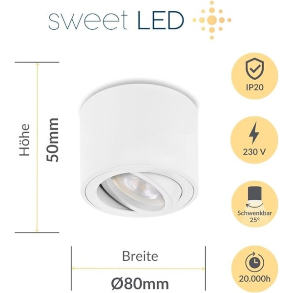 LED Aufbauspots 4er Set Schwenkbar | Weiß 5W Warmweiß 230V