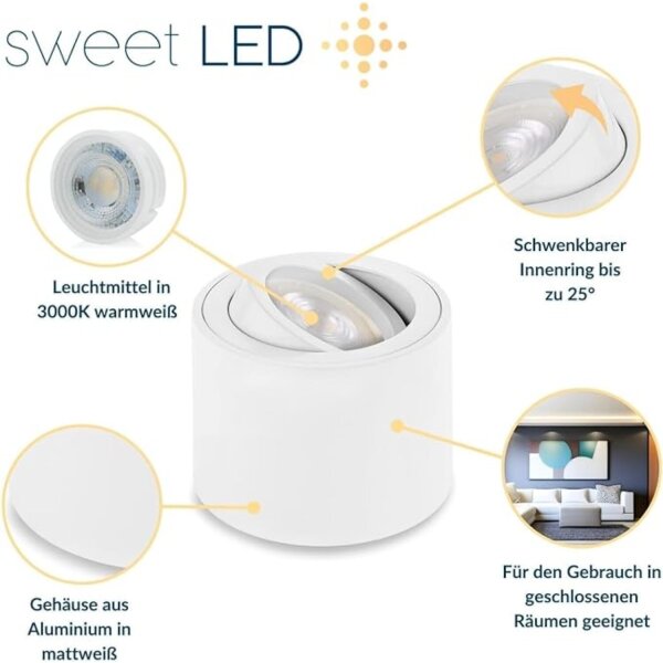 LED Aufbauspots 4er Set Schwenkbar | Weiß 5W Warmweiß 230V