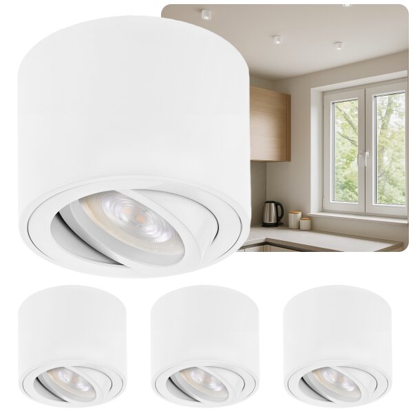 LED Aufbauspots 4er Set Schwenkbar | Weiß 5W Warmweiß 230V