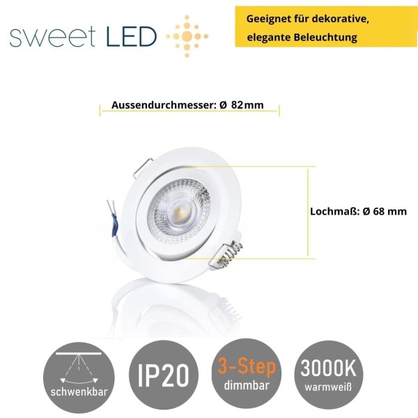 LED Einbaustrahler 230V rund weiß IP20 5 Watt 3000K 3Step