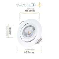 LED Einbaustrahler 230V rund weiß IP20 5 Watt 3000K...