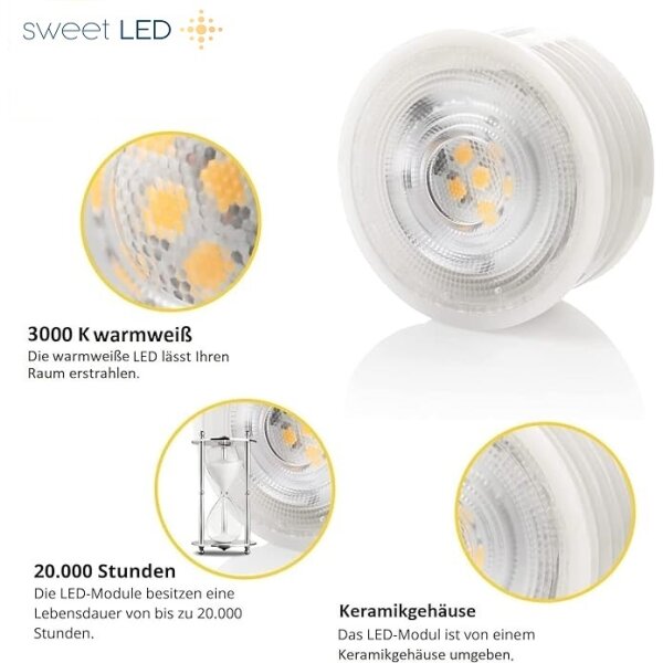 LED Leuchtmittel Modul - Licht Led 5 Watt 50 mm Lochmaß - LED Modul flach SET warmweiß 3000 Kelvin 320 Lumen - 4er Sparpack