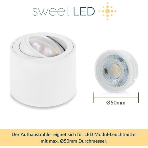 Aufbaustrahler flach weiß matt Aufbauspot Alu 5W LED Modul 6x Aufbauleuchte Sparpack kaltweiß
