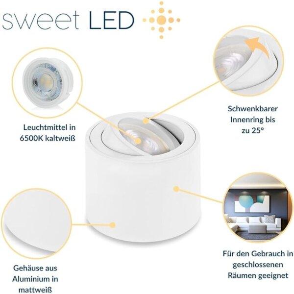 Aufbaustrahler flach weiß matt Aufbauspot Alu 5W LED Modul 6x Aufbauleuchte Sparpack kaltweiß