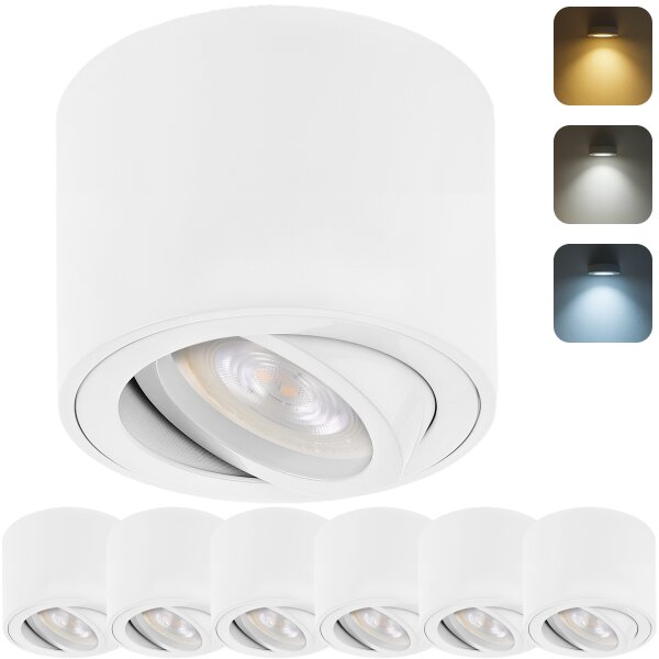 LED Aufbaustrahler Weiß Matt 6er Set | LED Aufbauspot 5W CCT 230V
