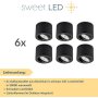 230V LED Aufbauspots 6er Set | Schwarz 5W Warmweiß flach